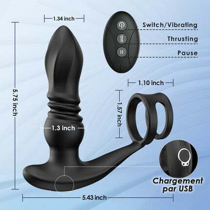 THORY - Thrusting Prostate Massager with Double Cock Rings Anal Toys - Tophatter Daily Deals