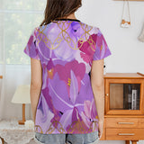 Black collar Beautiful purple flowers Women's All Over Print T-shirt (USA Size) (T40) - Tophatter Daily Deals
