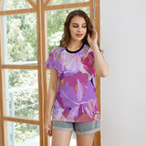 Black collar Beautiful purple flowers Women's All Over Print T-shirt (USA Size) (T40) - Tophatter Daily Deals