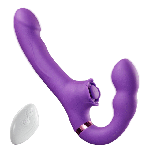 Loria - for Couples 10 Tapping & Vibrating G-spot Clit Stimulator Strapless Double-ended Remote Control Dildo Purple Vibrators - Tophatter Daily Deals