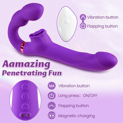 Loria - for Couples 10 Tapping & Vibrating G-spot Clit Stimulator Strapless Double-ended Remote Control Dildo Vibrators - Tophatter Daily Deals