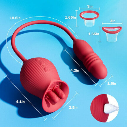 Acmejoy Rose 10 Tongue Licking & Thrusting Dildo Vibrator Clitoris and Nipple Stimulator Vibrators - Tophatter Daily Deals