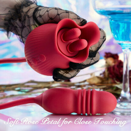 Acmejoy Rose 10 Tongue Licking & Thrusting Dildo Vibrator Clitoris and Nipple Stimulator Vibrators - Tophatter Daily Deals