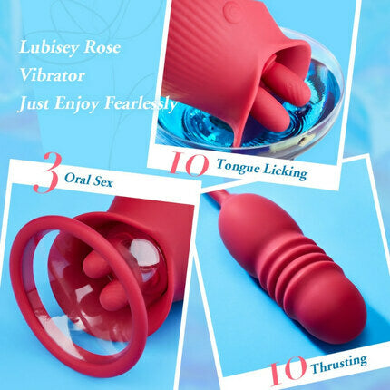 Acmejoy Rose 10 Tongue Licking & Thrusting Dildo Vibrator Clitoris and Nipple Stimulator Vibrators - Tophatter Daily Deals