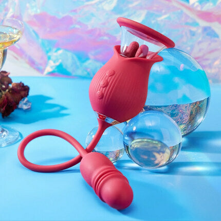 Acmejoy Rose 10 Tongue Licking & Thrusting Dildo Vibrator Clitoris and Nipple Stimulator Vibrators - Tophatter Daily Deals