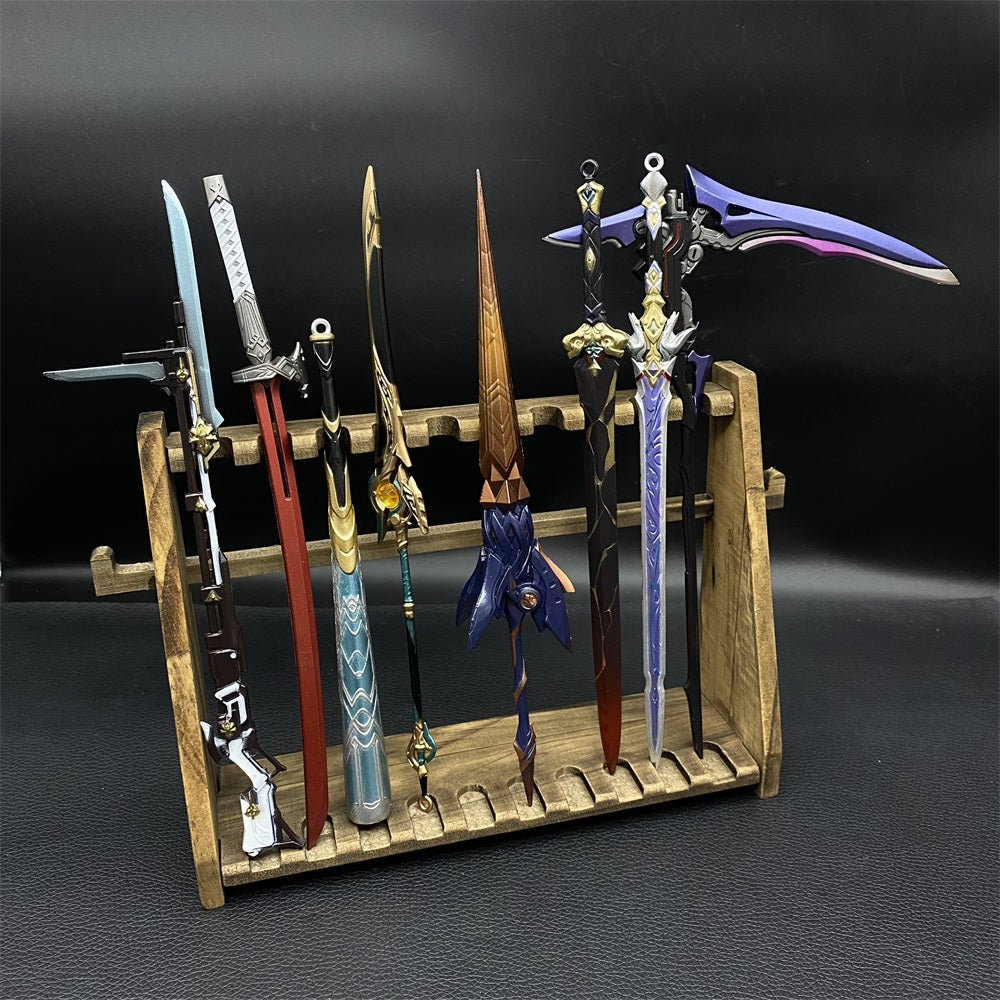 10-Layer Vertical Small Sword Small Long Handle Weapon Wood Display Holder Wooden Kit - Tophatter Daily Deals