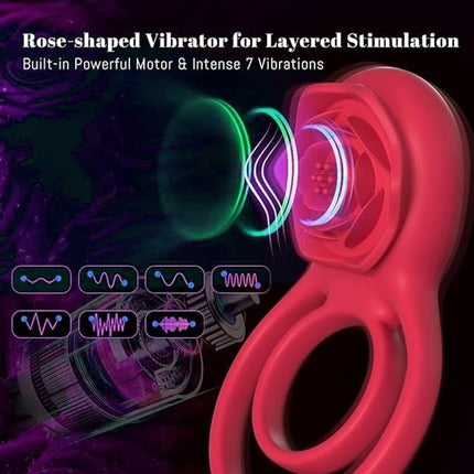 Acmejoy - 7 Vibrating Dual Loop Rose Cock Ring Penis Rings - Tophatter Daily Deals