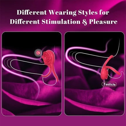 Acmejoy - 7 Vibrating Dual Loop Rose Cock Ring Penis Rings - Tophatter Daily Deals
