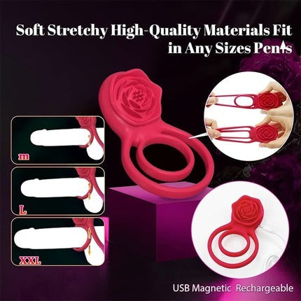 Acmejoy - 7 Vibrating Dual Loop Rose Cock Ring Penis Rings - Tophatter Daily Deals
