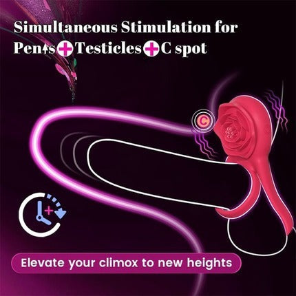 Acmejoy - 7 Vibrating Dual Loop Rose Cock Ring Penis Rings - Tophatter Daily Deals