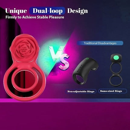 Acmejoy - 7 Vibrating Dual Loop Rose Cock Ring Penis Rings - Tophatter Daily Deals