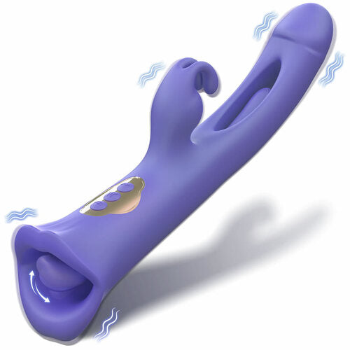 Acmejoy - Clit Nipple Anal Stimulation Rabbit Licking Vibrating Flapping 4 IN 1 Stimulator Purple Vibrators - Tophatter Daily Deals