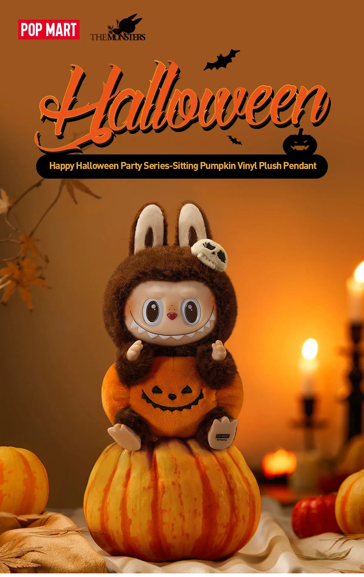 Genuine Labubu Happy Halloween Party Series-Sitting Pumpkin Vinyl Plush Pendant Mythical - Tophatter Daily Deals