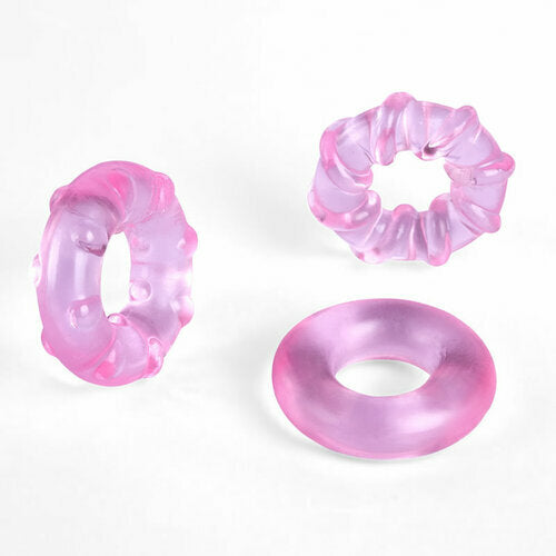 Acmejoy - 3-Piece Set Cock Rings High-Elasticity Tpe Rings For Male Pleasure Rose Penis Rings - Tophatter Daily Deals
