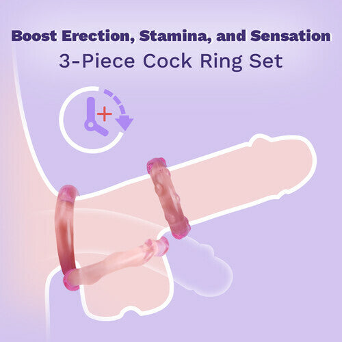 Acmejoy - 3-Piece Set Cock Rings High-Elasticity Tpe Rings For Male Pleasure Penis Rings - Tophatter Daily Deals