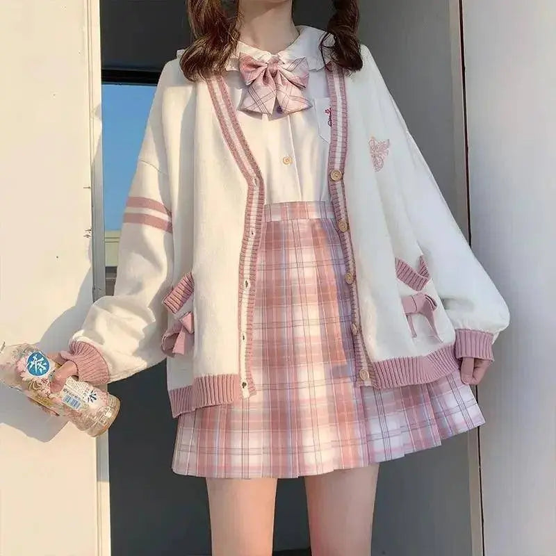 2025 Autumn Winter Women Sweater Loose Japanese Style Sweet Knitted Cardigan Embroidery Oversize Harajuku Female Cardigans Cute Pink - Tophatter Daily Deals