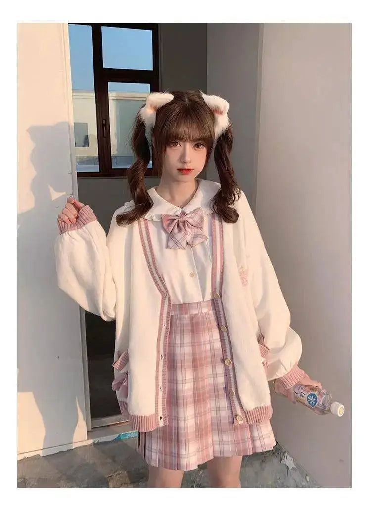 2025 Autumn Winter Women Sweater Loose Japanese Style Sweet Knitted Cardigan Embroidery Oversize Harajuku Female Cardigans Cute - Tophatter Daily Deals