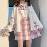 2025 Autumn Winter Women Sweater Loose Japanese Style Sweet Knitted Cardigan Embroidery Oversize Harajuku Female Cardigans Cute - Tophatter Daily Deals