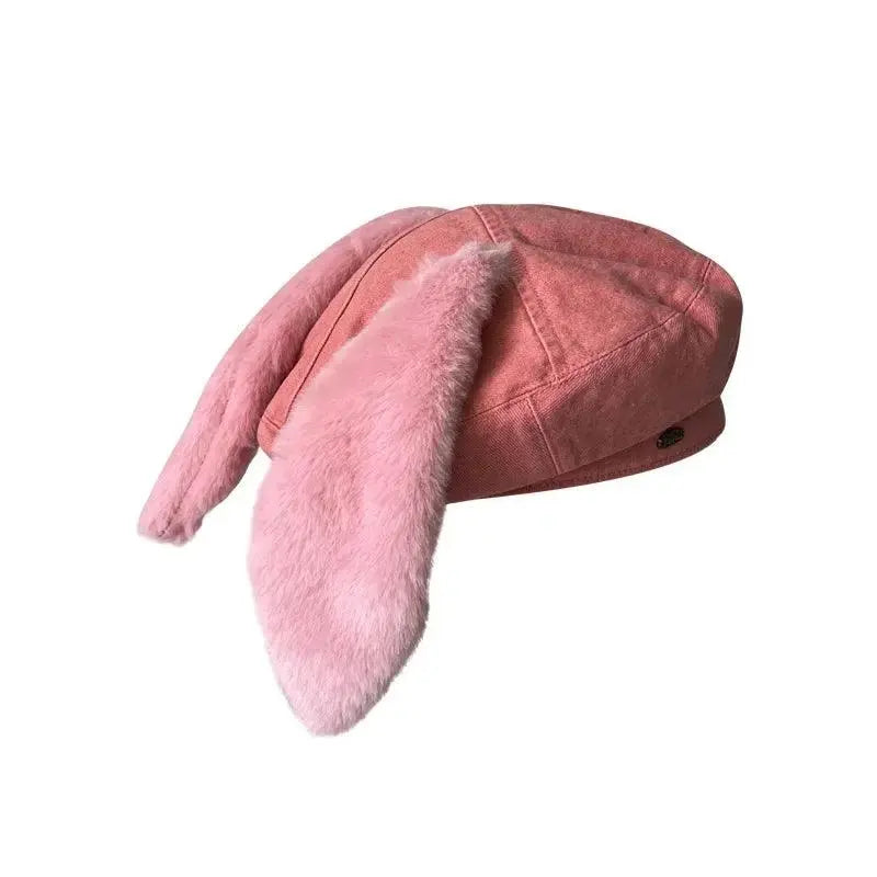 2025 Cute bunny ear berets for women denim painter hat women's autumn winter ins student cartoon newsboy hat new style - Tophatter Daily Deals