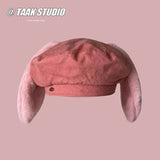2025 Cute bunny ear berets for women denim painter hat women's autumn winter ins student cartoon newsboy hat new style - Tophatter Daily Deals