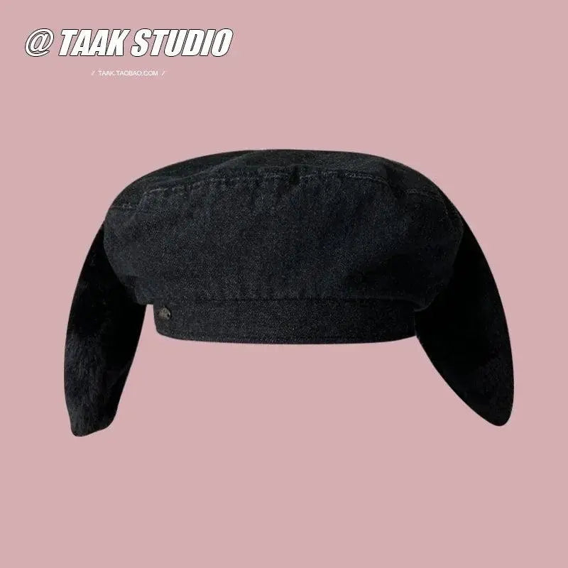 2025 Cute bunny ear berets for women denim painter hat women's autumn winter ins student cartoon newsboy hat new style - Tophatter Daily Deals