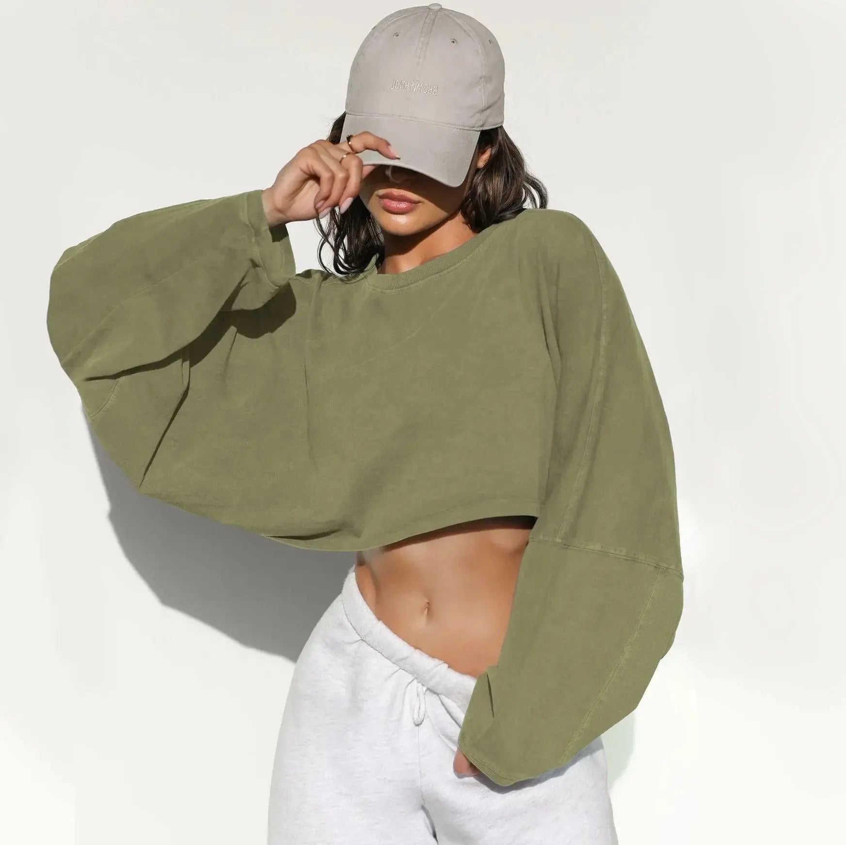2025 NEW Women Hip Hop Streetwear Fashion Casual O Neck Solid Tank Top olid Round Tank Top Camisole Long Sleeve Sweatshirt green - Tophatter Daily Deals