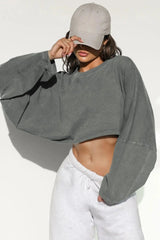 2025 NEW Women Hip Hop Streetwear Fashion Casual O Neck Solid Tank Top olid Round Tank Top Camisole Long Sleeve Sweatshirt Light gray - Tophatter Daily Deals