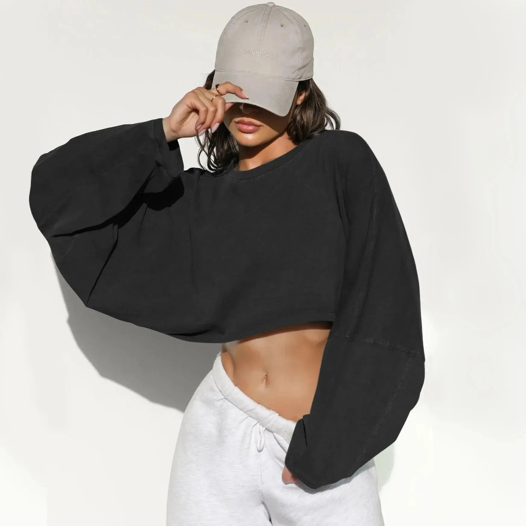 2025 NEW Women Hip Hop Streetwear Fashion Casual O Neck Solid Tank Top olid Round Tank Top Camisole Long Sleeve Sweatshirt black - Tophatter Daily Deals