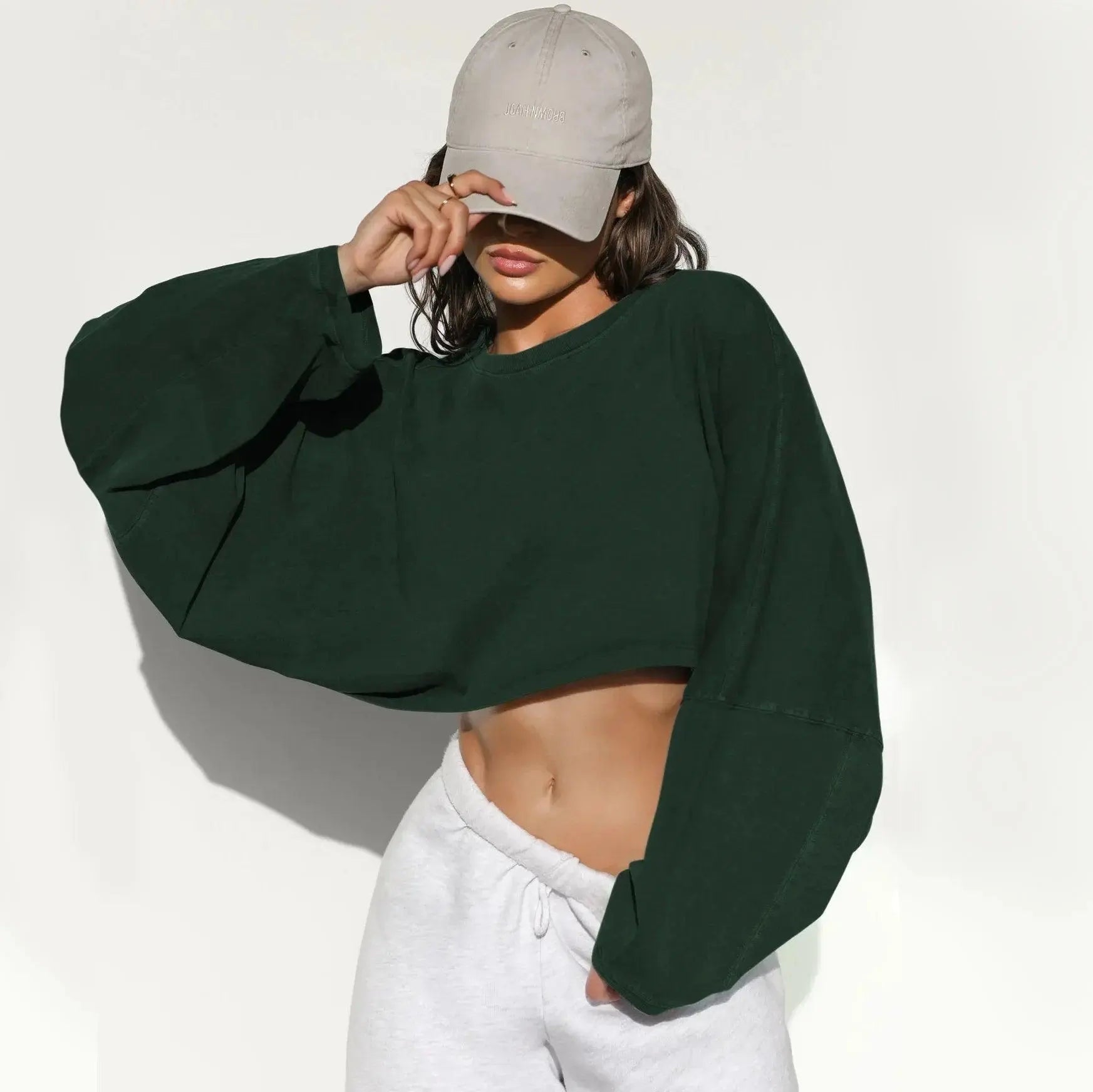 2025 NEW Women Hip Hop Streetwear Fashion Casual O Neck Solid Tank Top olid Round Tank Top Camisole Long Sleeve Sweatshirt Dark green - Tophatter Daily Deals