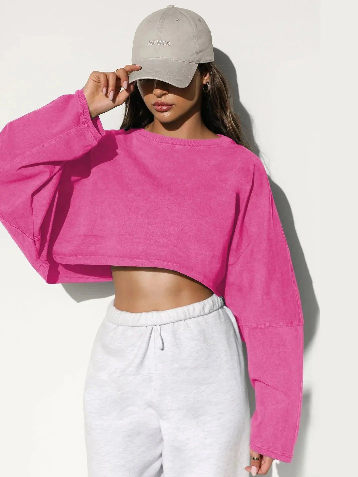 2025 NEW Women Hip Hop Streetwear Fashion Casual O Neck Solid Tank Top olid Round Tank Top Camisole Long Sleeve Sweatshirt - Tophatter Daily Deals