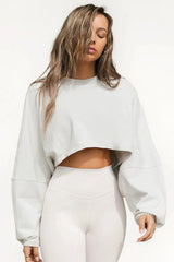2025 NEW Women Hip Hop Streetwear Fashion Casual O Neck Solid Tank Top olid Round Tank Top Camisole Long Sleeve Sweatshirt Gray white - Tophatter Daily Deals