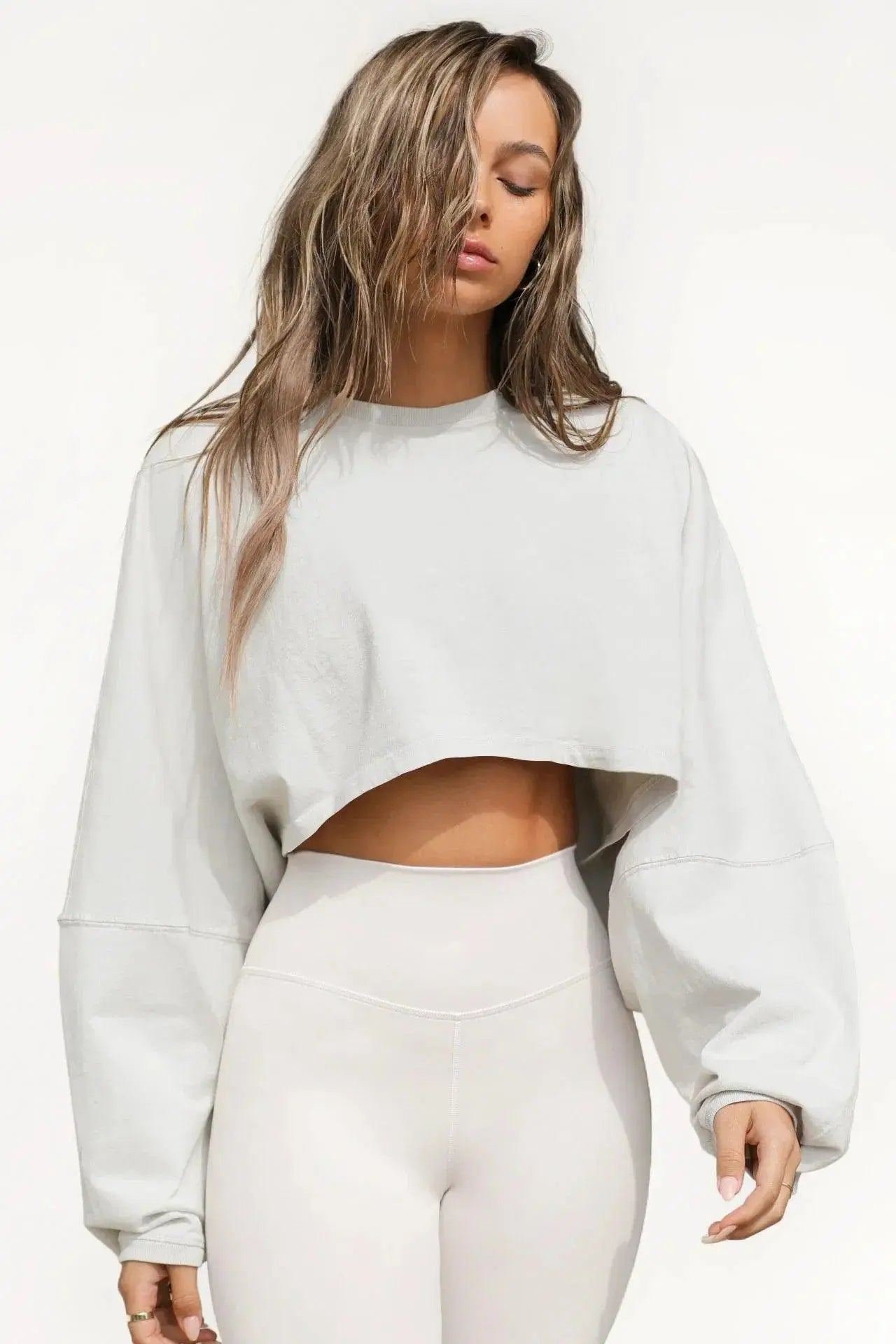 2025 NEW Women Hip Hop Streetwear Fashion Casual O Neck Solid Tank Top olid Round Tank Top Camisole Long Sleeve Sweatshirt Gray white - Tophatter Daily Deals