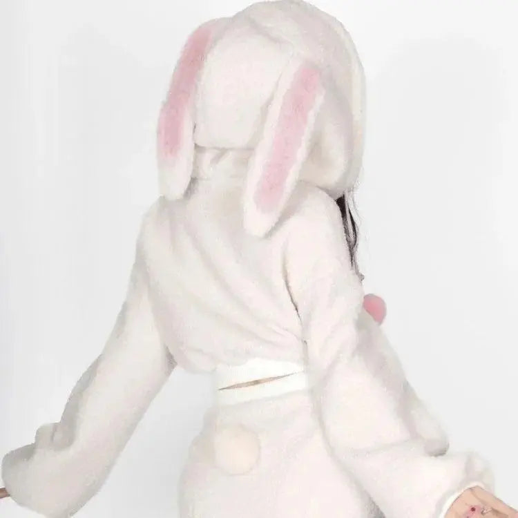 2025 New Fluffy Rabbit Ear Hoodie Coat Women+ Y2k E-Girl High Waist Bodycon Split Skirts Winter Thicked Warm Two Piece Sets - Tophatter Daily Deals