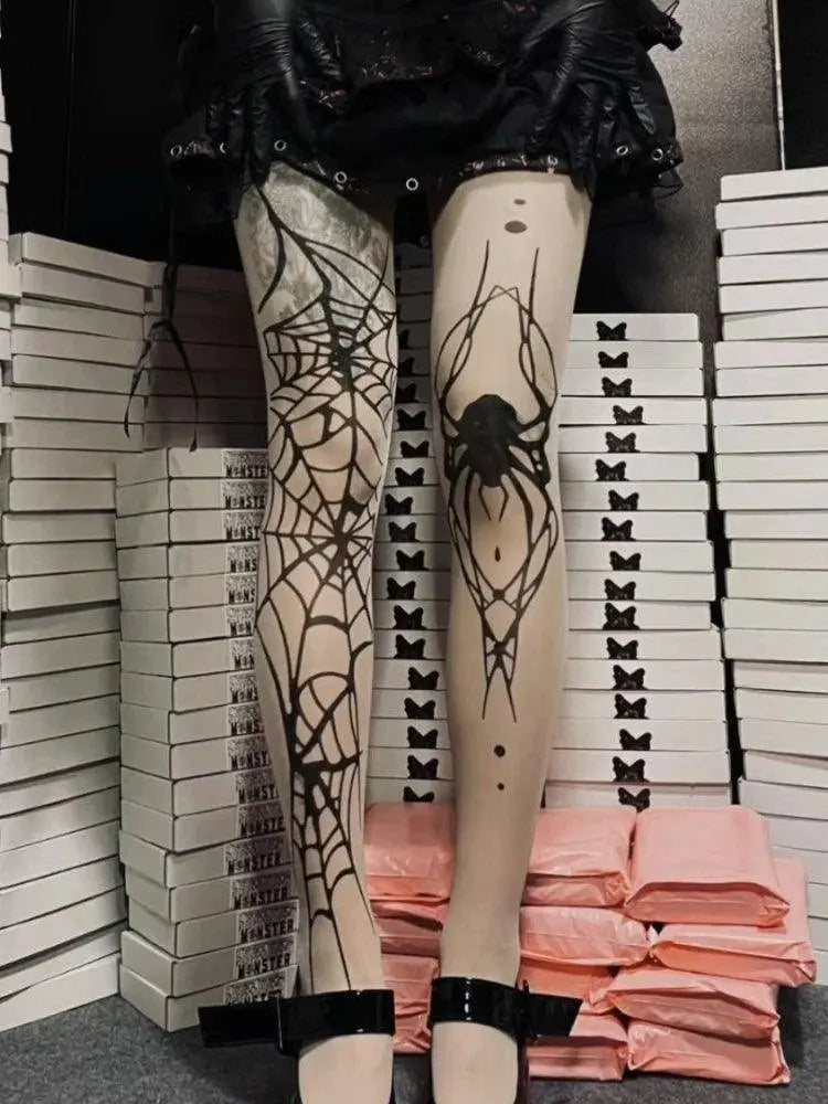 2025 New Vintage Dark Gothic Fishnet Tights Women Emo Alternative Sexy Spider Web Witch Pantyhose Y2k E-girl Cyber Punk Socks - Tophatter Daily Deals