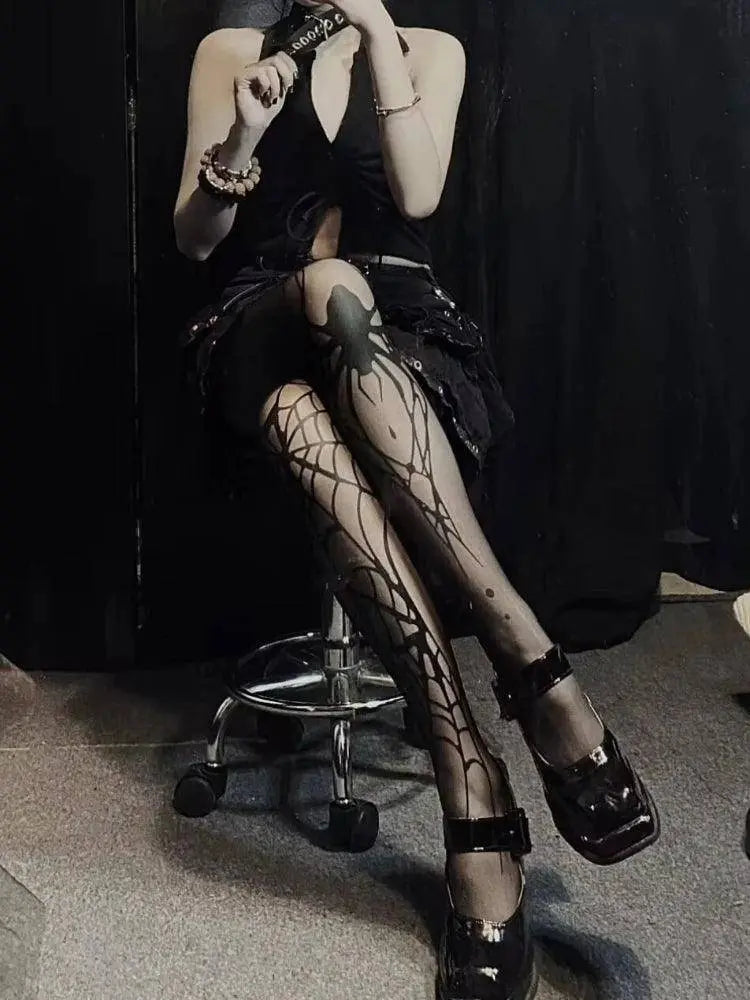 2025 New Vintage Dark Gothic Fishnet Tights Women Emo Alternative Sexy Spider Web Witch Pantyhose Y2k E-girl Cyber Punk Socks - Tophatter Daily Deals