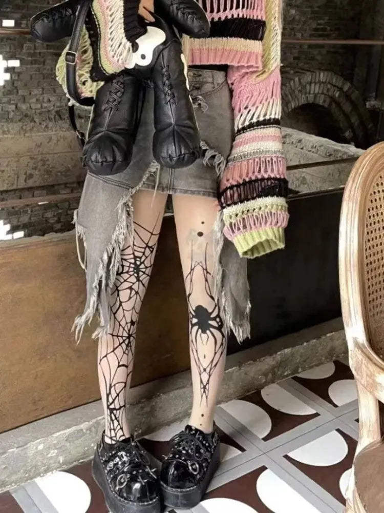 2025 New Vintage Dark Gothic Fishnet Tights Women Emo Alternative Sexy Spider Web Witch Pantyhose Y2k E-girl Cyber Punk Socks - Tophatter Daily Deals