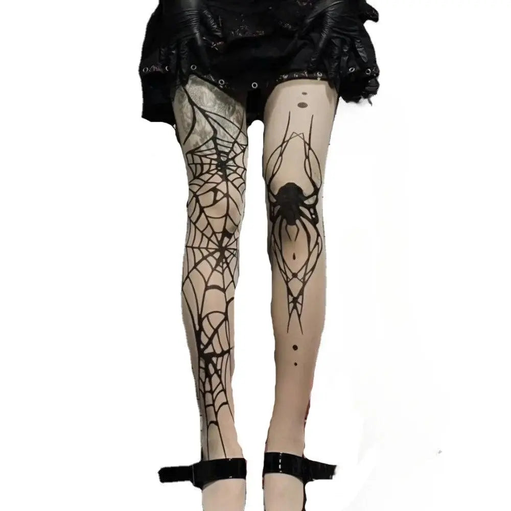 2025 New Vintage Dark Gothic Fishnet Tights Women Emo Alternative Sexy Spider Web Witch Pantyhose Y2k E-girl Cyber Punk Socks colour of skin - Tophatter Daily Deals