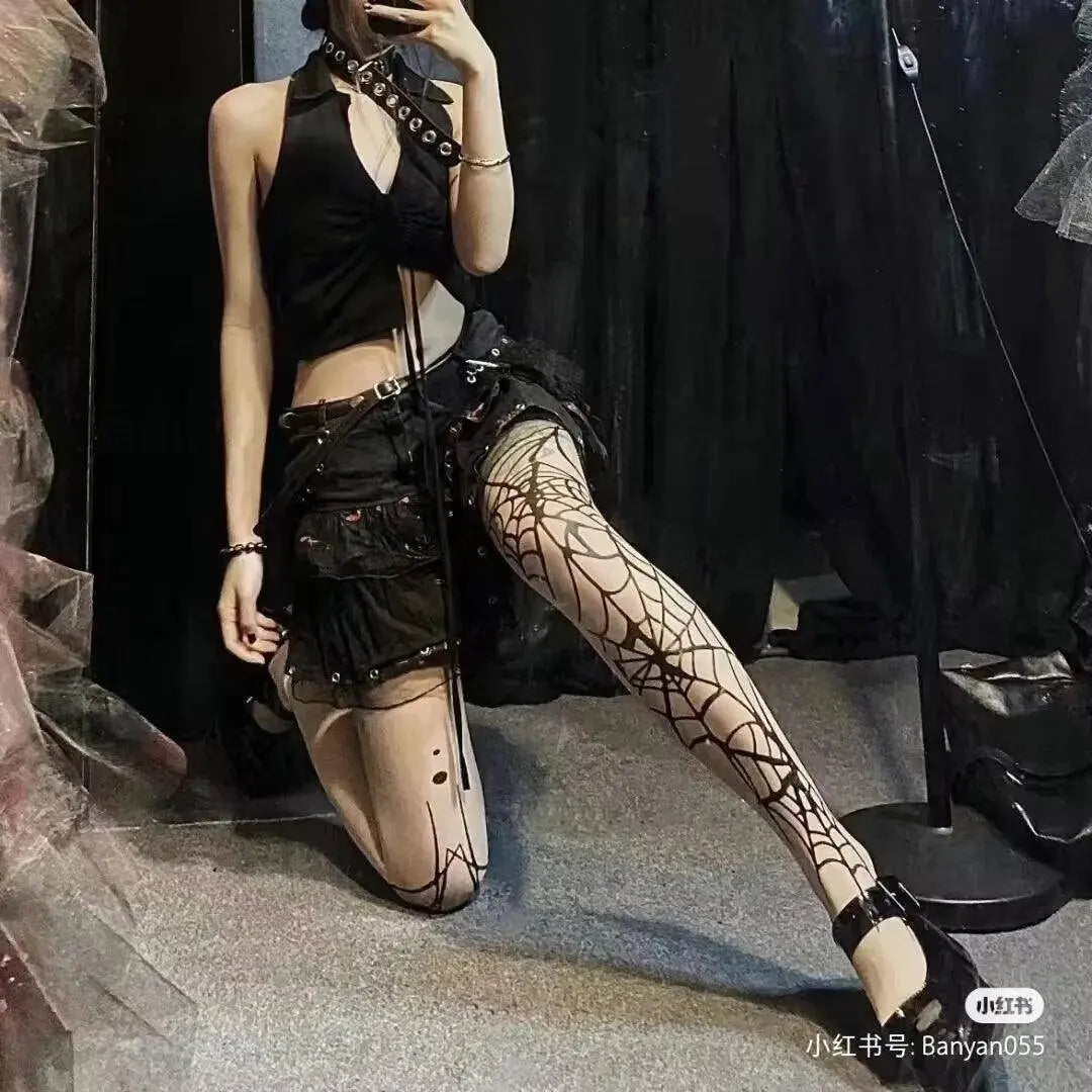 2025 New Vintage Dark Gothic Fishnet Tights Women Emo Alternative Sexy Spider Web Witch Pantyhose Y2k E-girl Cyber Punk Socks - Tophatter Daily Deals