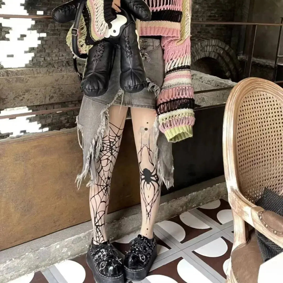 2025 New Vintage Dark Gothic Fishnet Tights Women Emo Alternative Sexy Spider Web Witch Pantyhose Y2k E-girl Cyber Punk Socks - Tophatter Daily Deals
