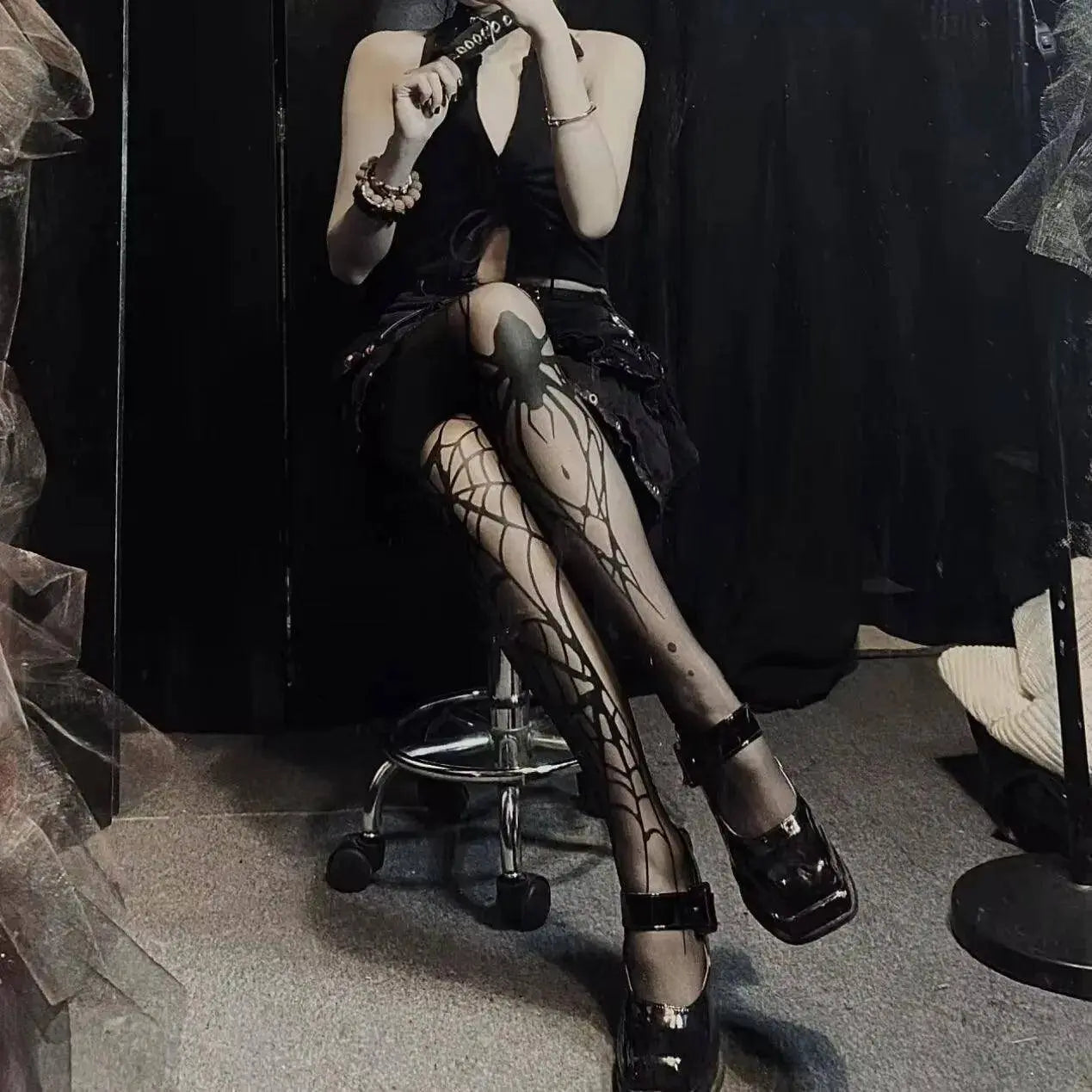 2025 New Vintage Dark Gothic Fishnet Tights Women Emo Alternative Sexy Spider Web Witch Pantyhose Y2k E-girl Cyber Punk Socks - Tophatter Daily Deals