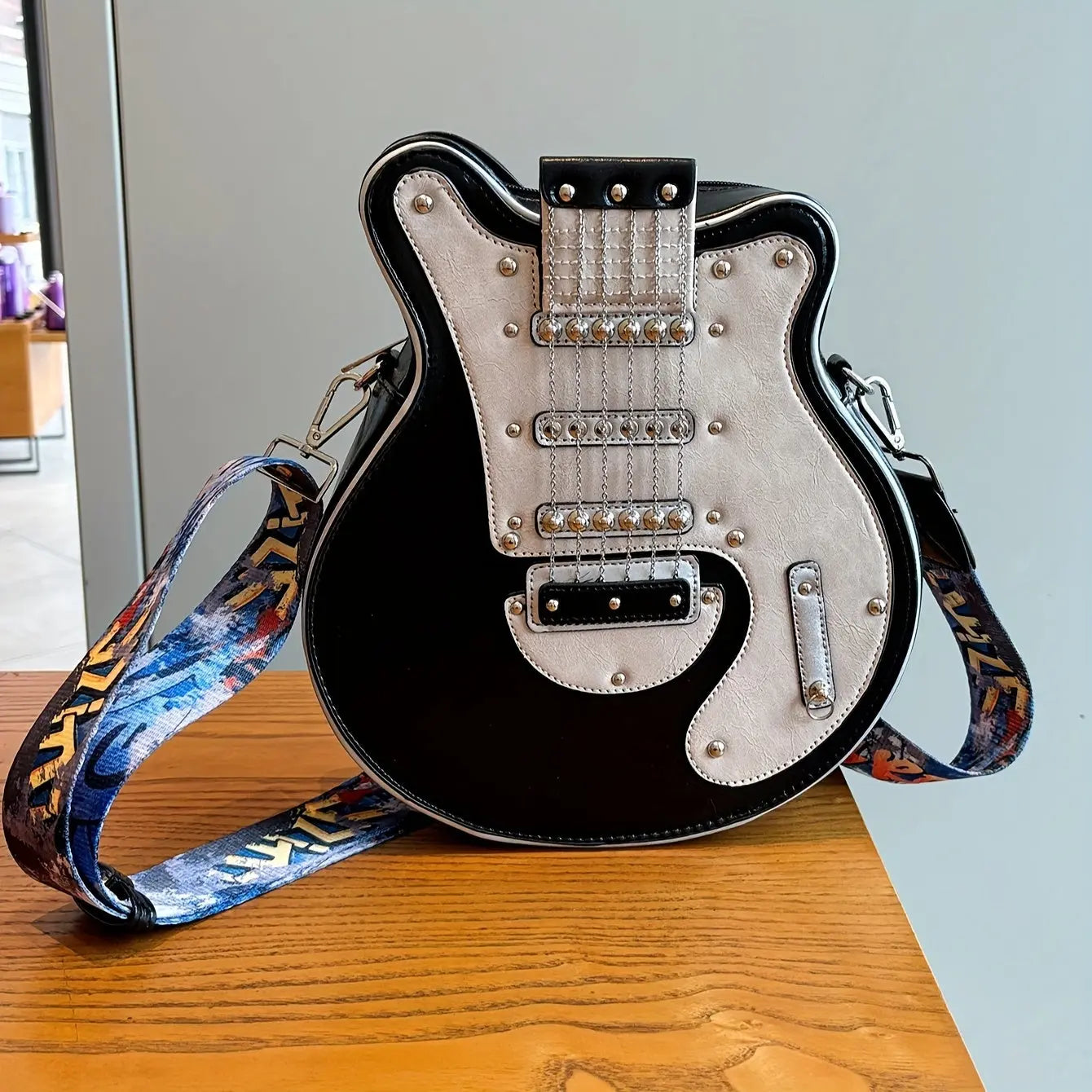 2025 Niche Guitar Shaped Y2K Style Bag, Novelty Crossbody Bag, Rivets Decor Trendy Shoulder Bag - Tophatter Daily Deals