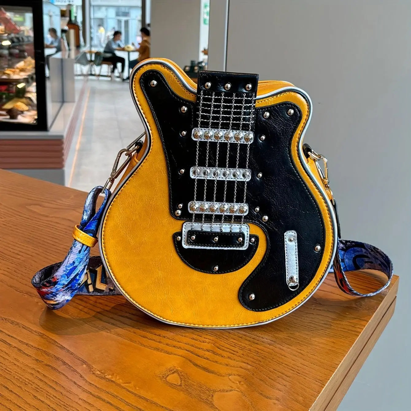 2025 Niche Guitar Shaped Y2K Style Bag, Novelty Crossbody Bag, Rivets Decor Trendy Shoulder Bag Yellow - Tophatter Daily Deals