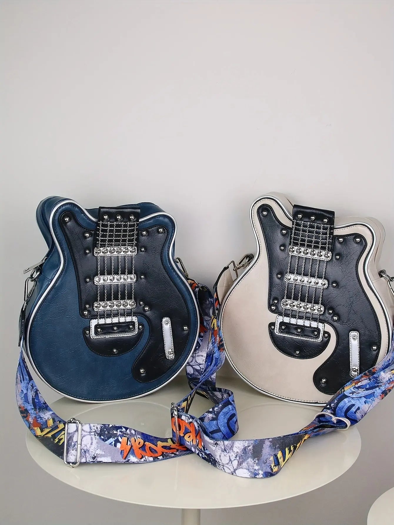 2025 Niche Guitar Shaped Y2K Style Bag, Novelty Crossbody Bag, Rivets Decor Trendy Shoulder Bag - Tophatter Daily Deals