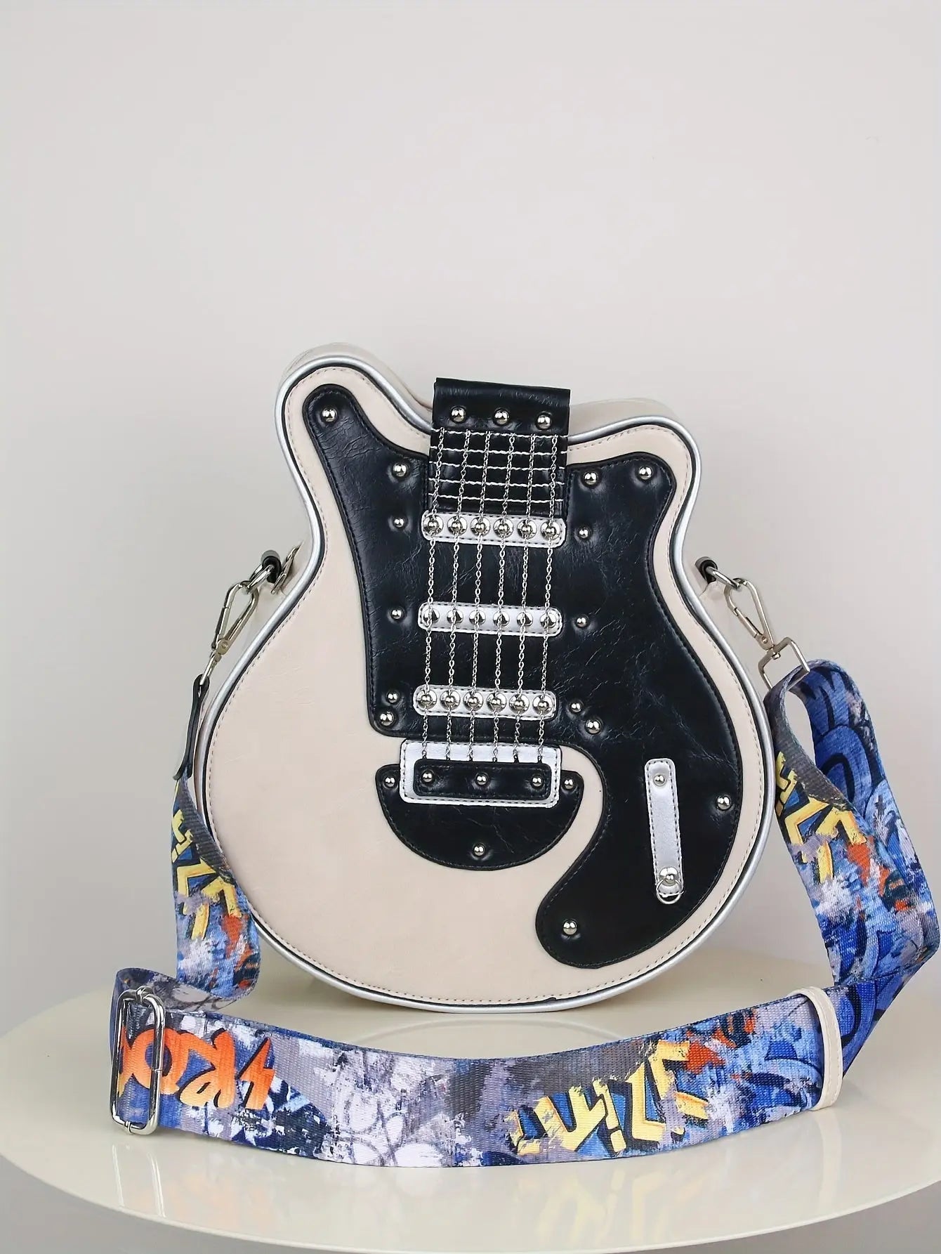 2025 Niche Guitar Shaped Y2K Style Bag, Novelty Crossbody Bag, Rivets Decor Trendy Shoulder Bag - Tophatter Daily Deals