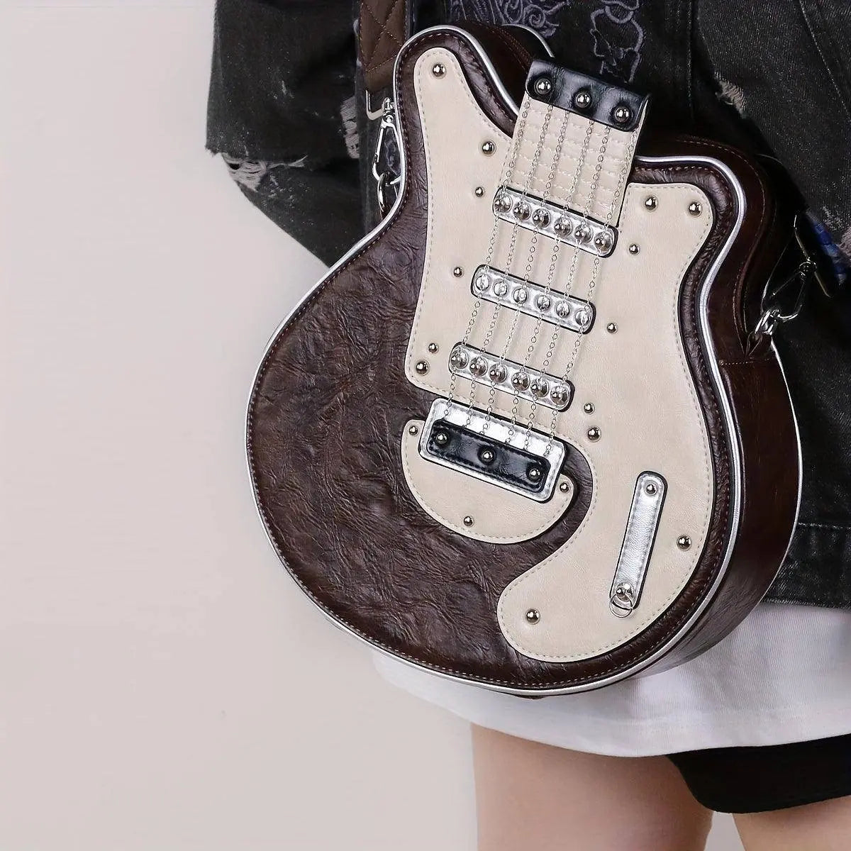 2025 Niche Guitar Shaped Y2K Style Bag, Novelty Crossbody Bag, Rivets Decor Trendy Shoulder Bag - Tophatter Daily Deals