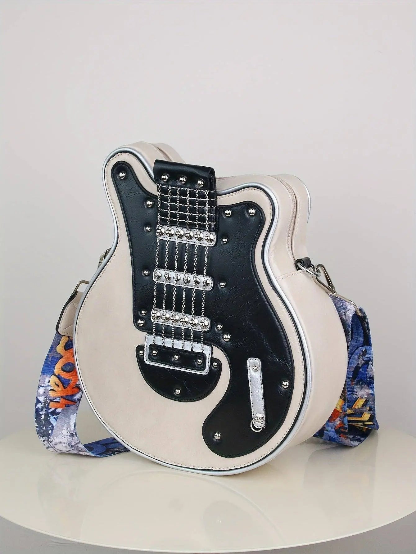 2025 Niche Guitar Shaped Y2K Style Bag, Novelty Crossbody Bag, Rivets Decor Trendy Shoulder Bag - Tophatter Daily Deals