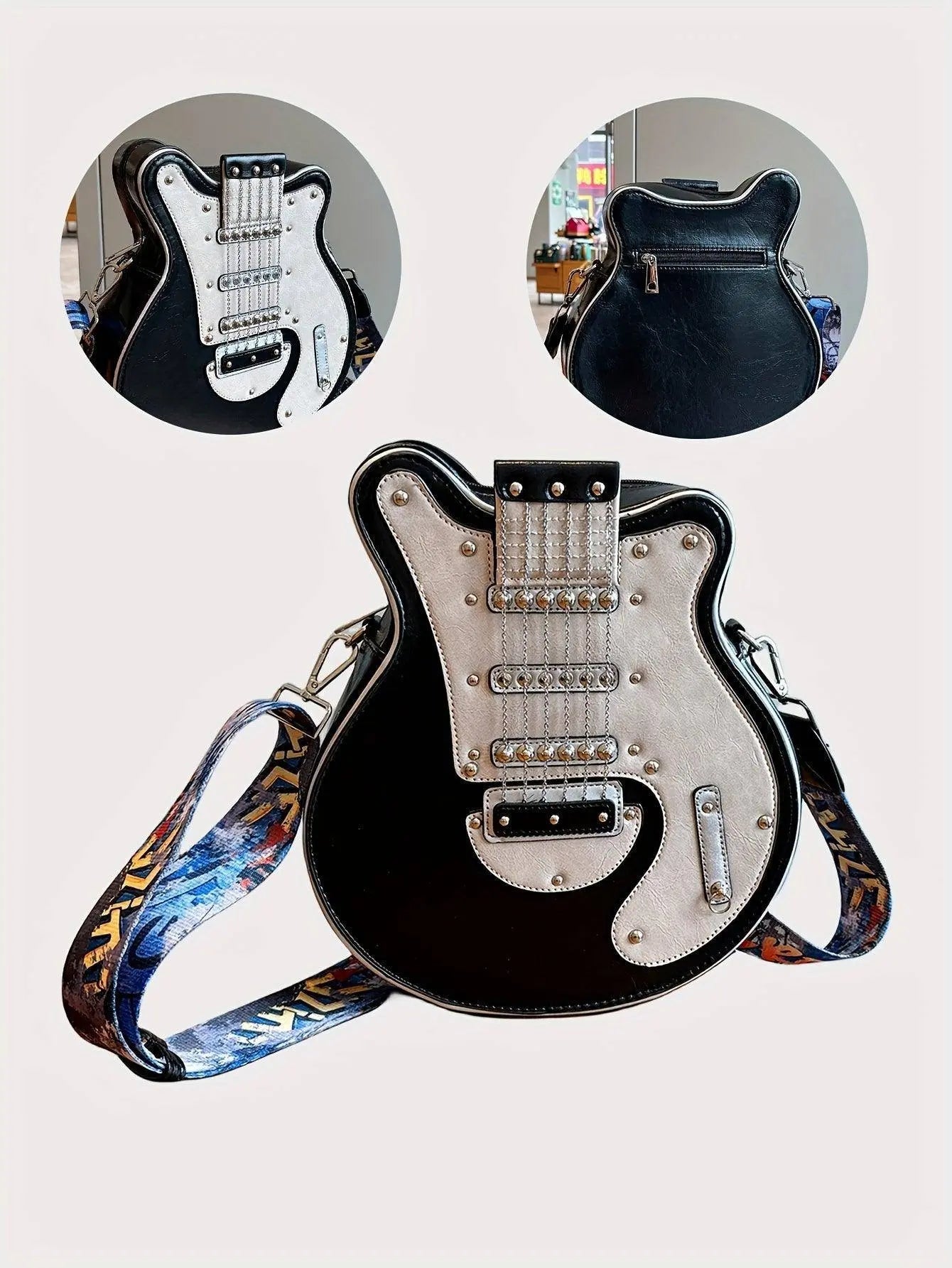 2025 Niche Guitar Shaped Y2K Style Bag, Novelty Crossbody Bag, Rivets Decor Trendy Shoulder Bag - Tophatter Daily Deals