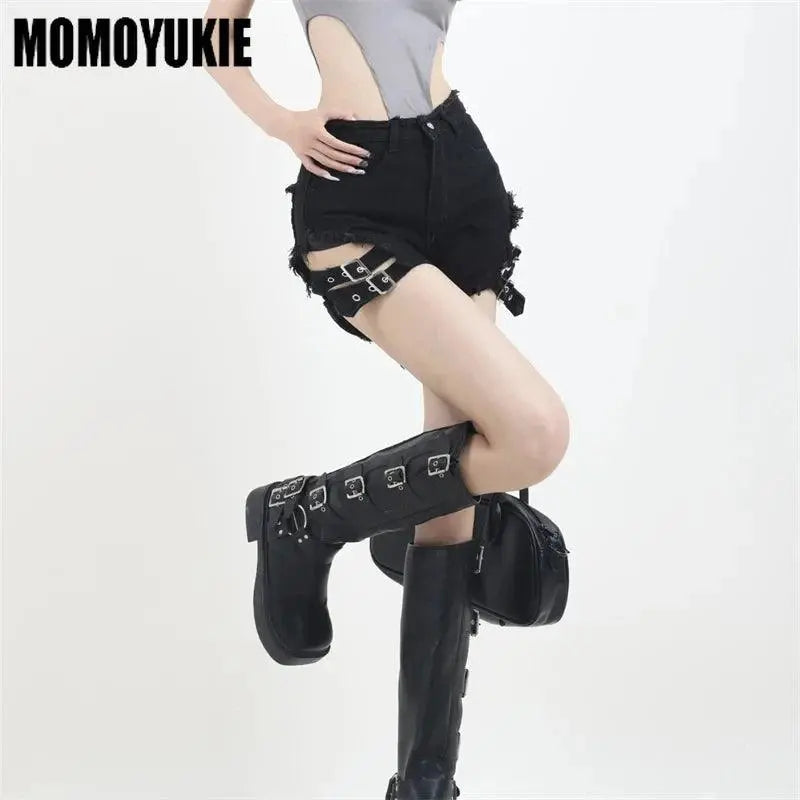 2025 Summer Vintage Trend Hot Girls Harajuku High Waisted Irregular Denim Shorts Goth Rock Sexy Women Shorts Slimming Versatile - Tophatter Daily Deals