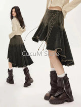 2025 Women Lace Up Academia E-girl Japanese Y2k Irregular Pleated Denim Skirt Gyaru Coquette Harajuku 2000s Jean New - Tophatter Daily Deals