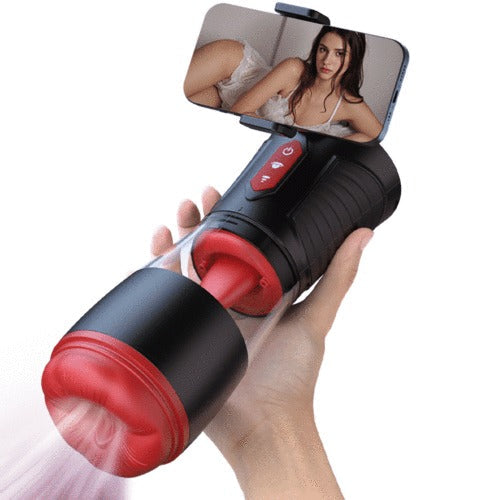 Acmejoy - 【Partner Play】LickMe Phone Holder 4 Suction 7 Tongue-Licking Voice Function Male Stroker Masturbator Masturbation Cup - Tophatter Daily Deals